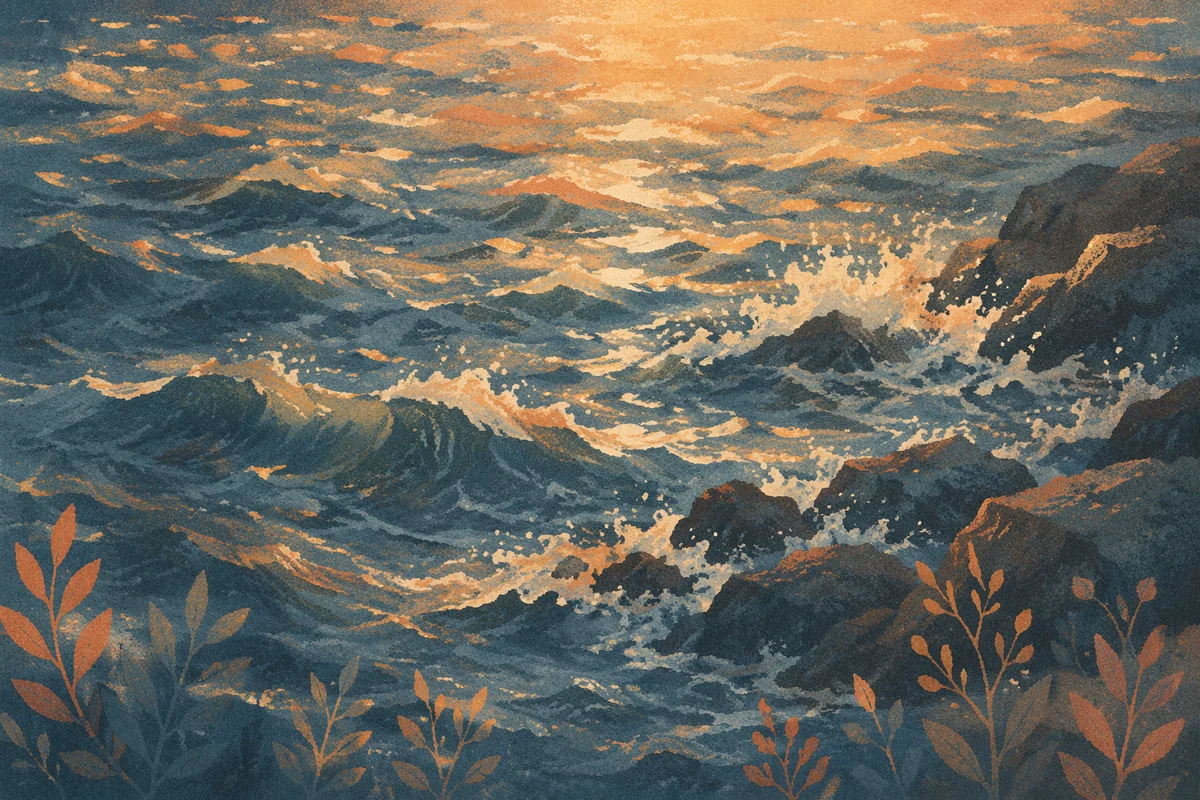 Sunrise Waves Crashing on Coastal Rocks