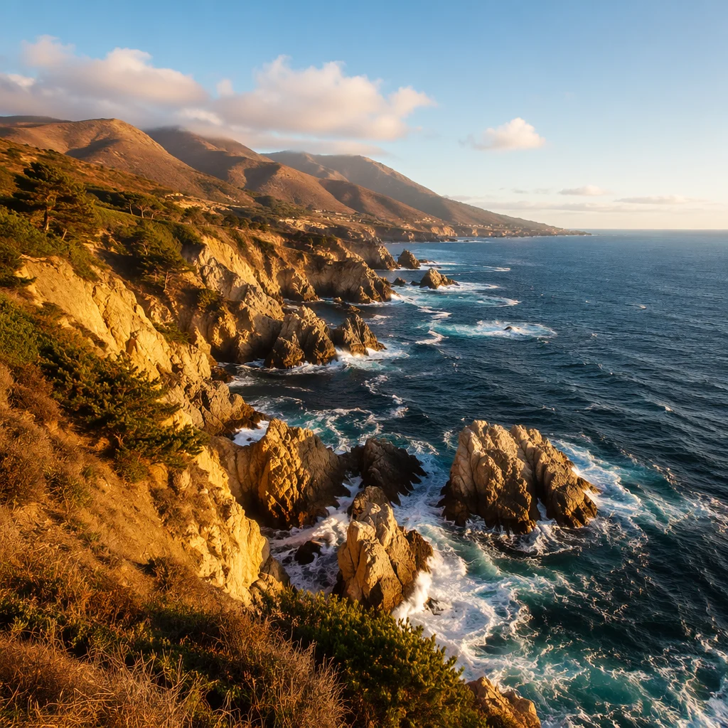 Sunrise Waves Along Rugged Evergreen Coast