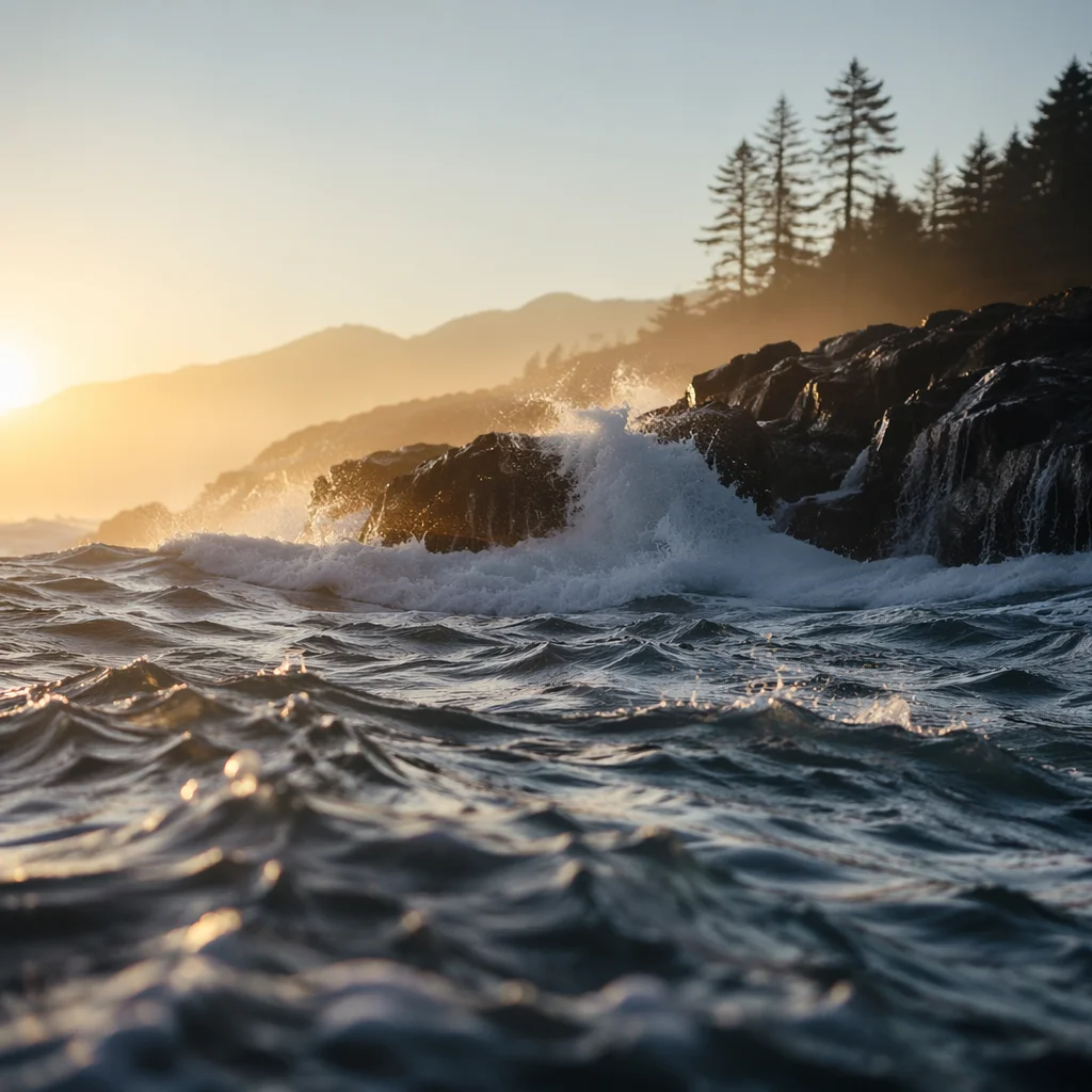 Evergreen Cliffs at Ocean Sunrise