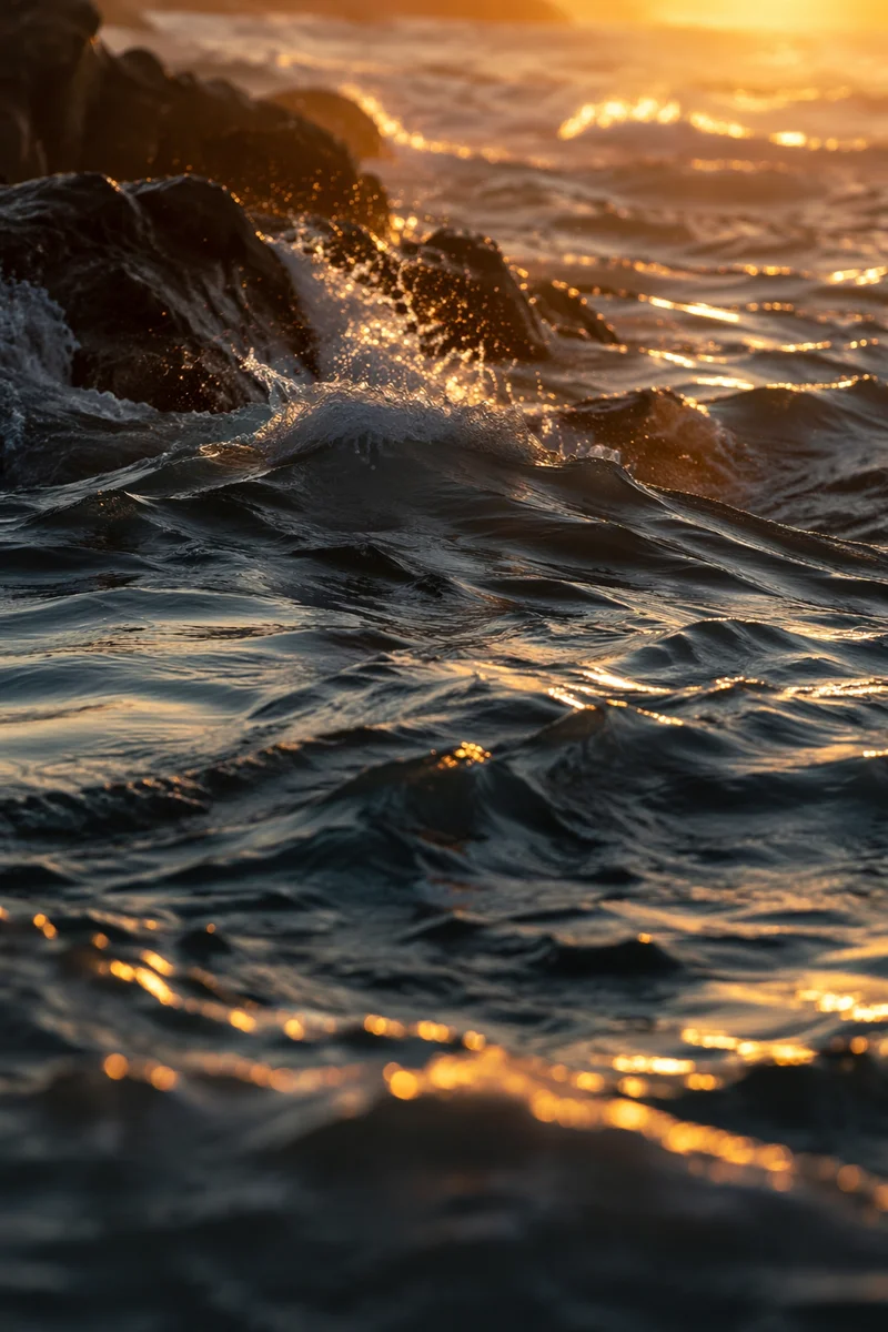Sunrise Waves Breaking on Coastal Rocks