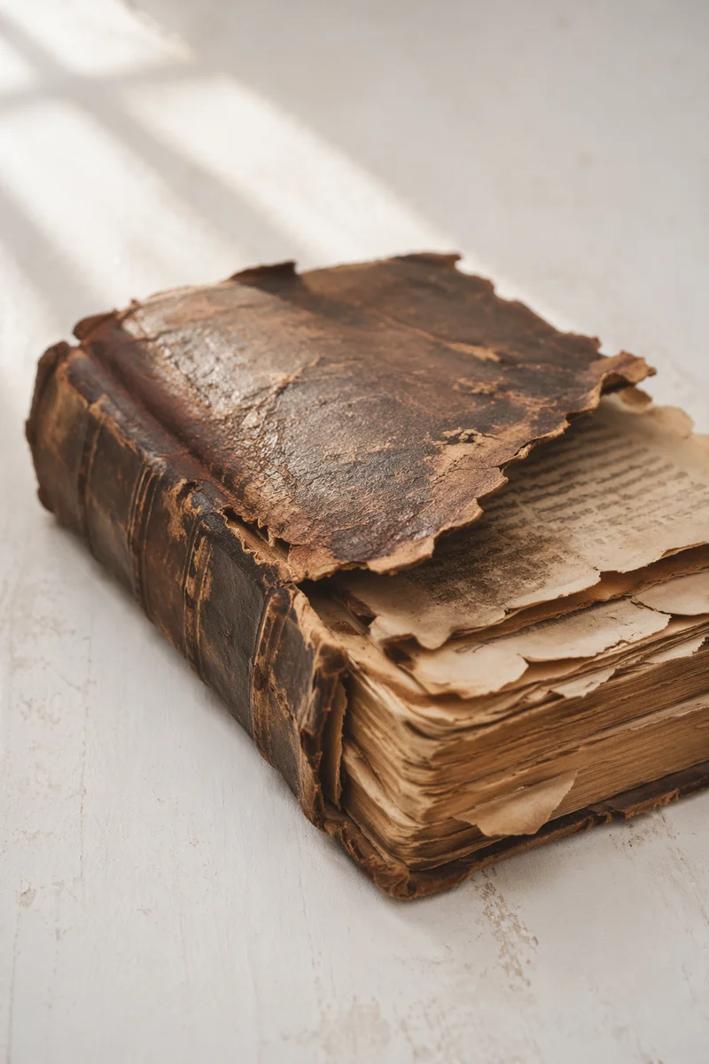 Old Worn Bible on White Surface