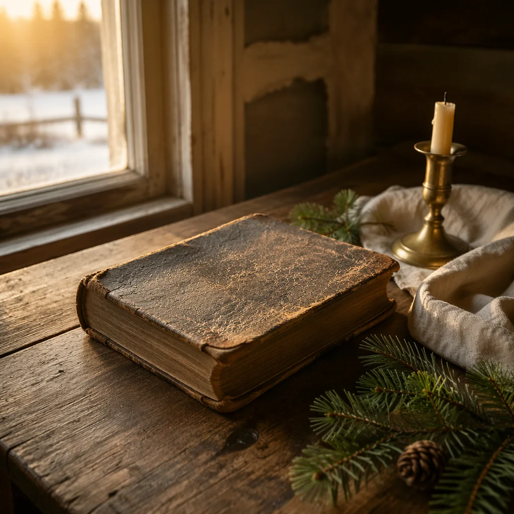Old Worn Bible with Evergreen Sprigs