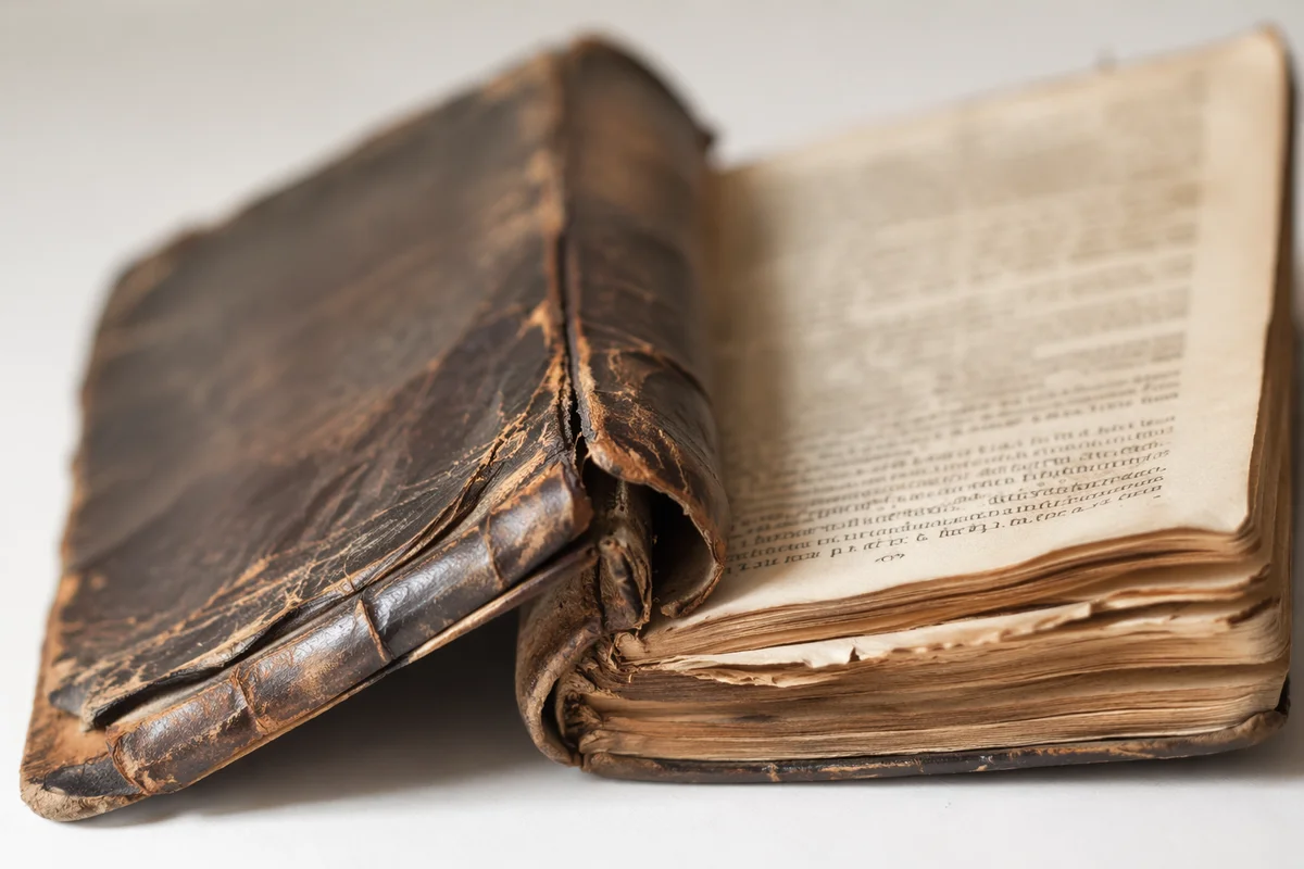 Antique Worn Bible on White Surface