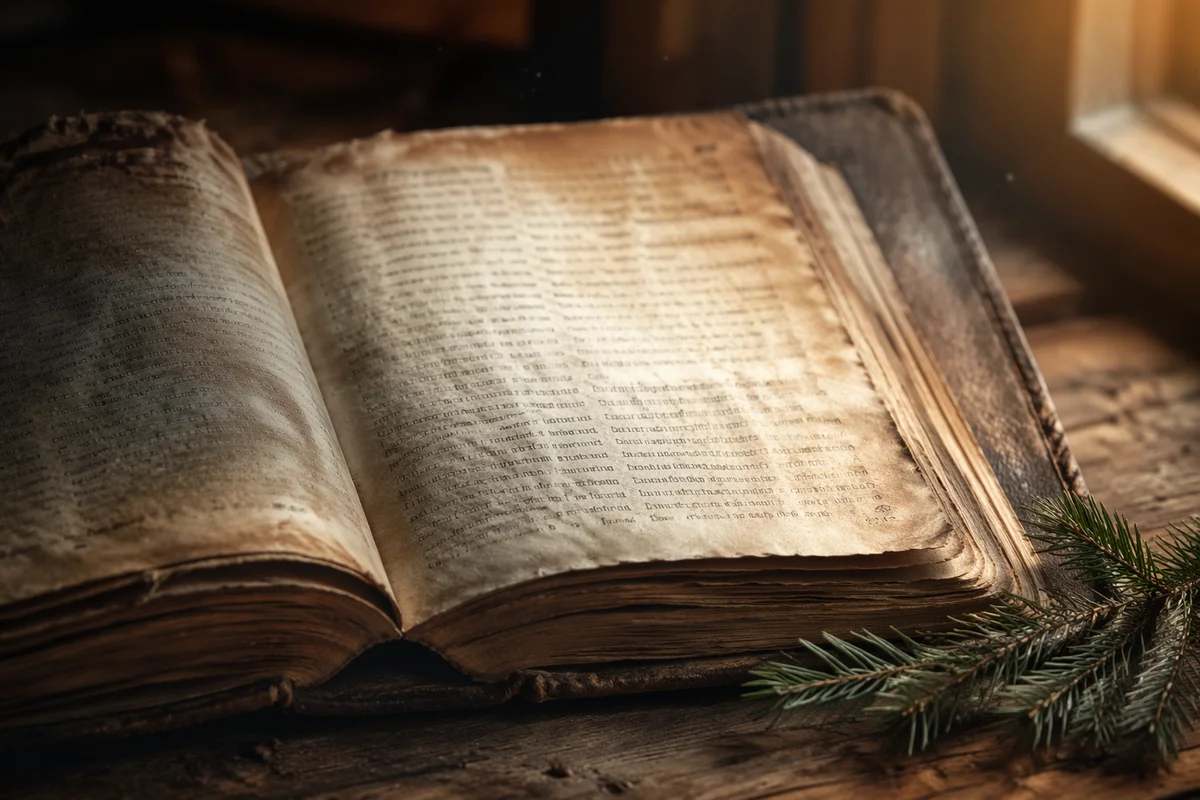 Old Worn Bible with Evergreen Sprig