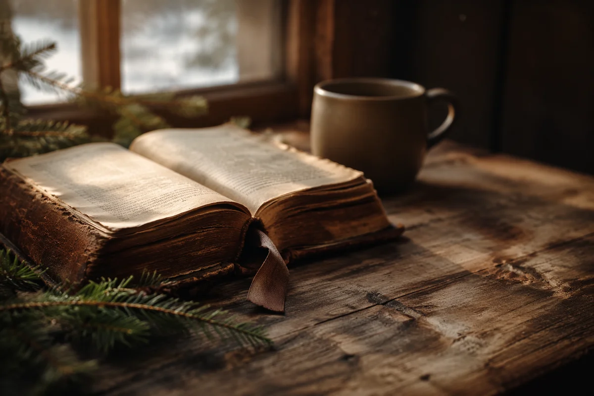 Vintage Worn Bible with Evergreen Sprigs