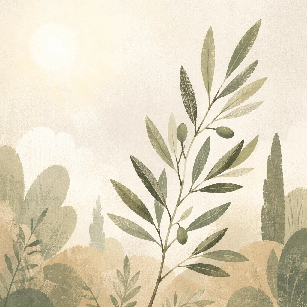 Evergreen Olive Branch Peaceful Garden Closeup