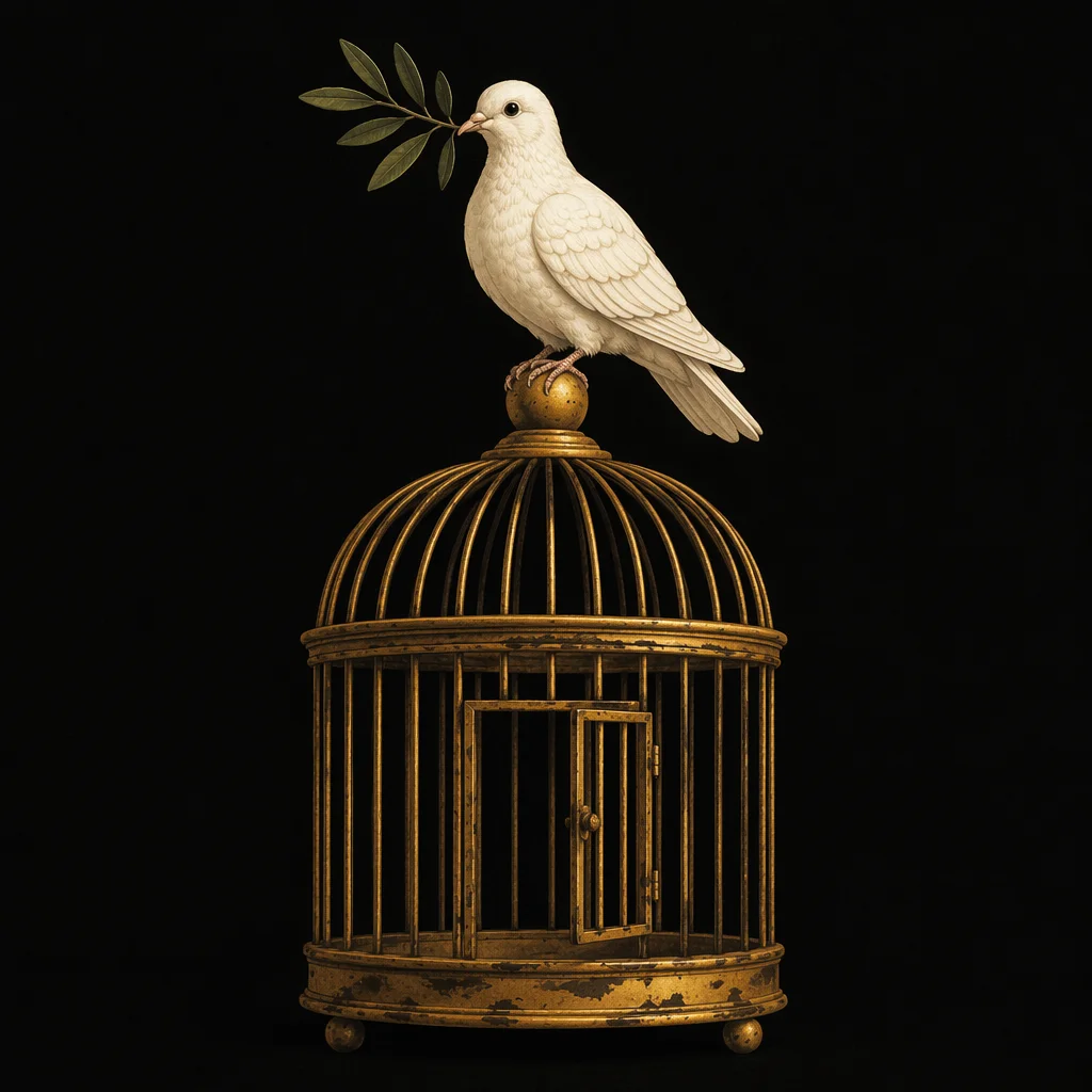 White Dove With Olive Branch on Golden Cage