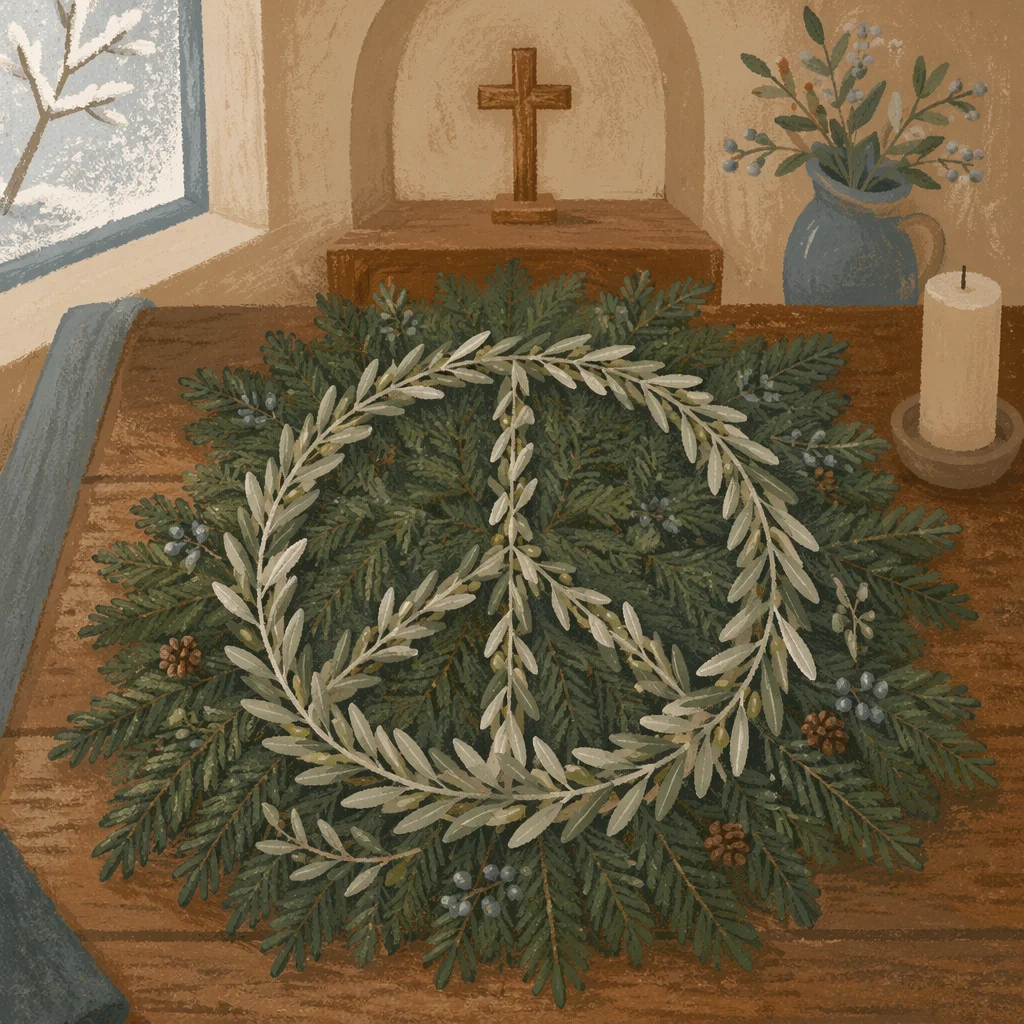 Olive Branch Peace Symbol on Evergreen Boughs