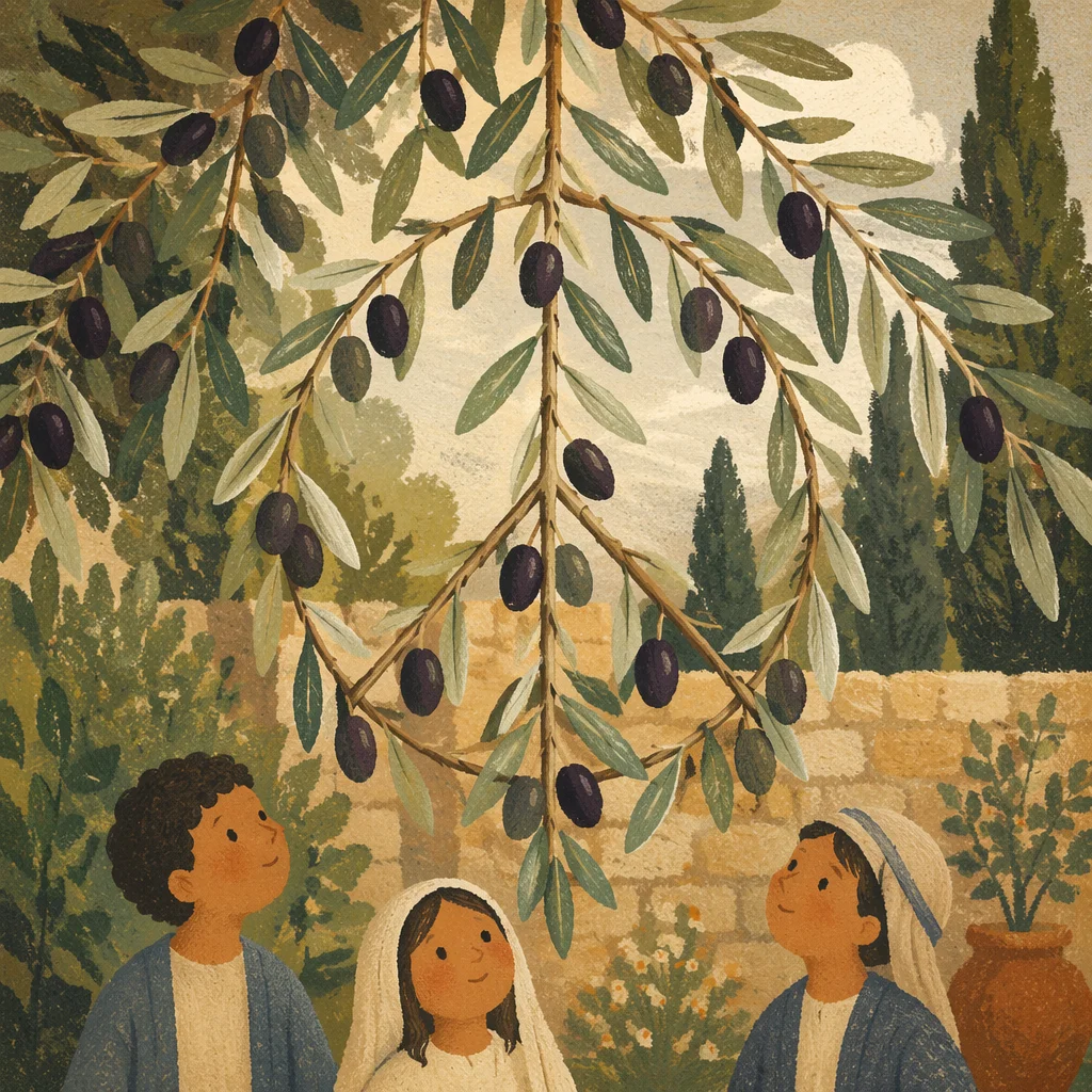 Evergreen Olive Branches Forming Peace Symbol