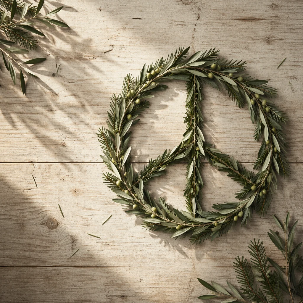 Olive Branch Peace Symbol with Evergreen
