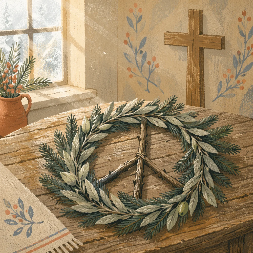 Olive Branch Peace Symbol with Evergreen Sprigs