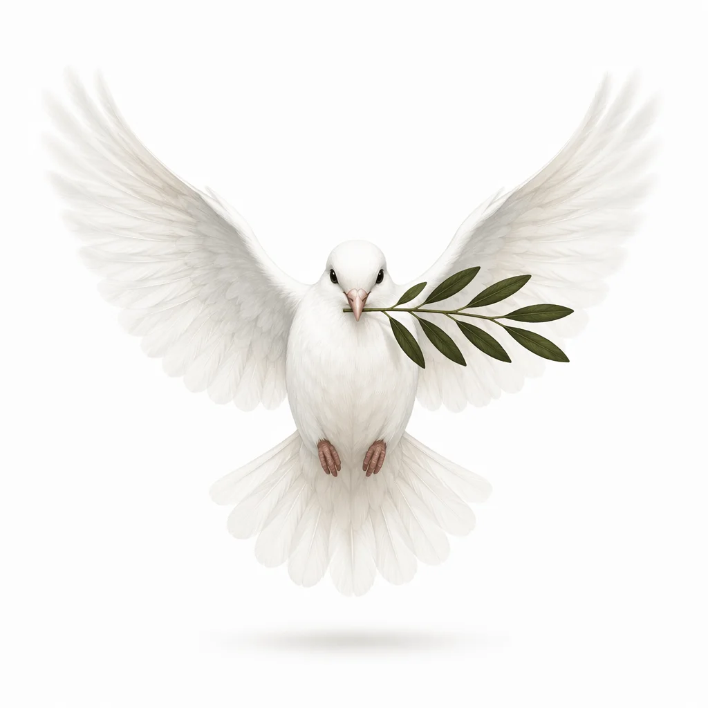 White Dove Carrying Evergreen Olive Branch