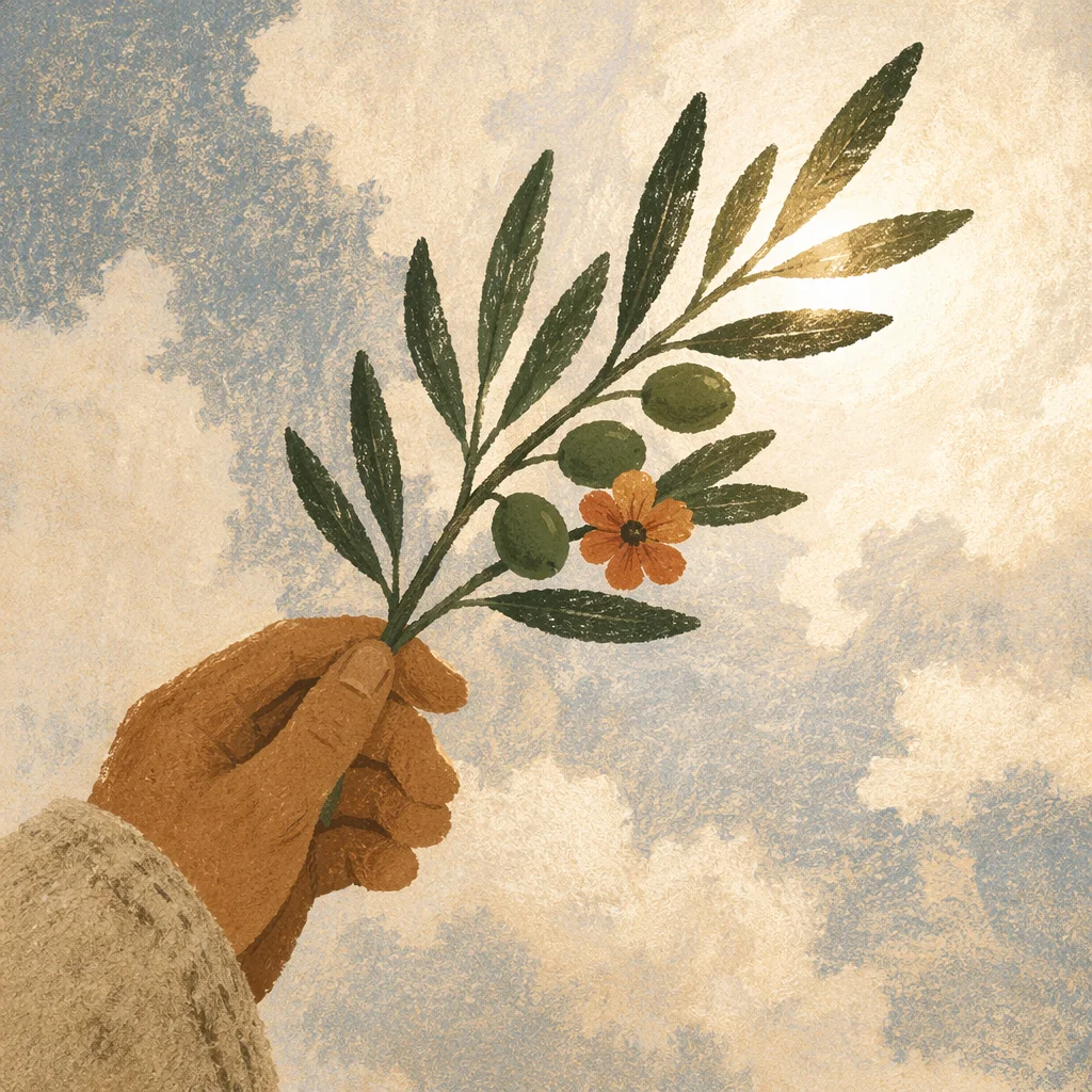 Hand Holding Olive Branch of Peace