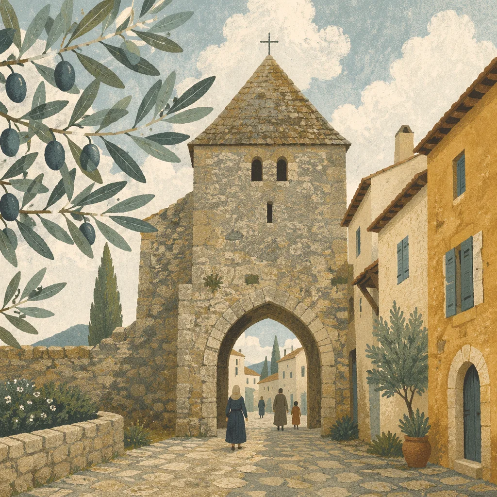 Olive Branch Framing Peaceful Church Gate