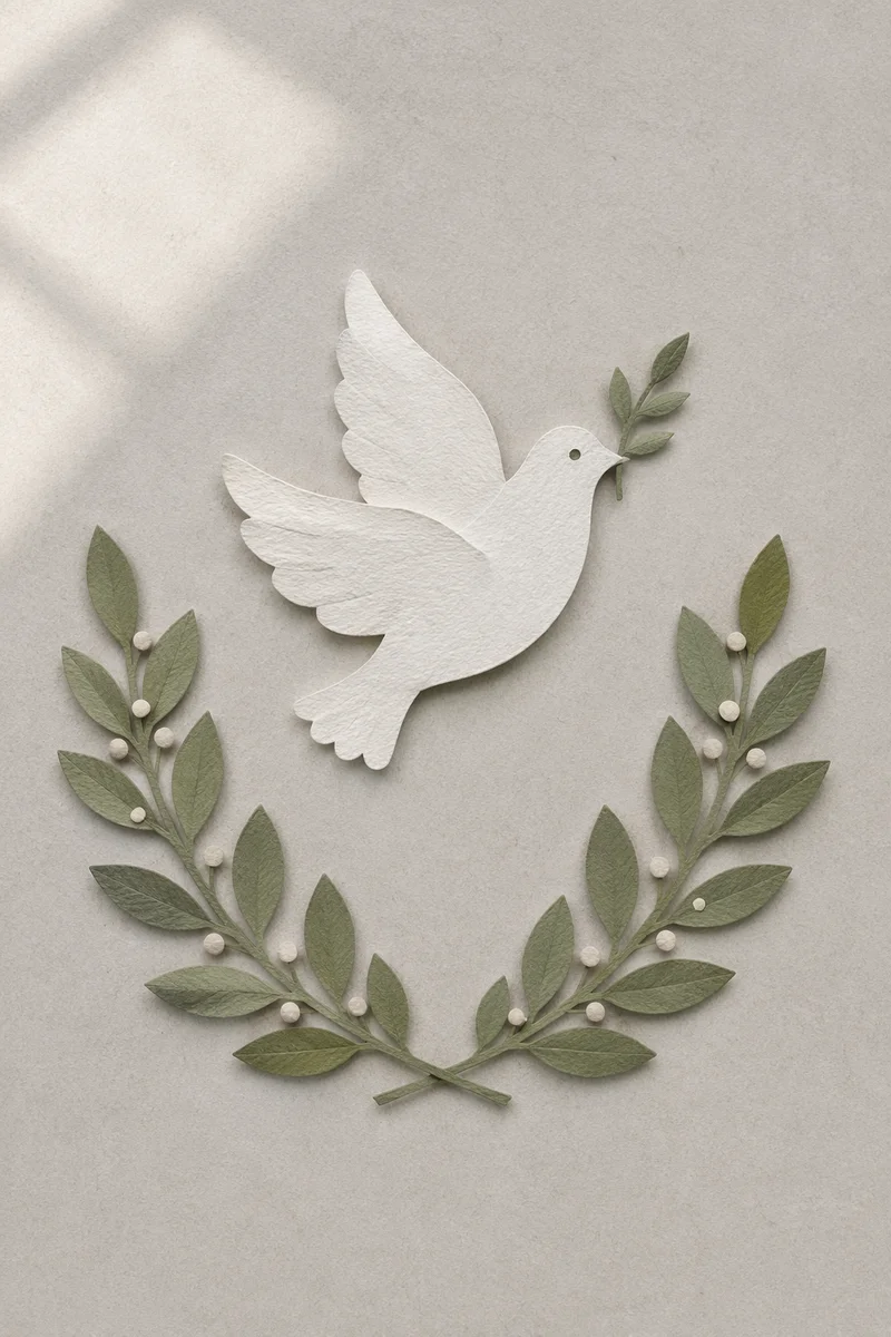White Dove With Evergreen Olive Wreath