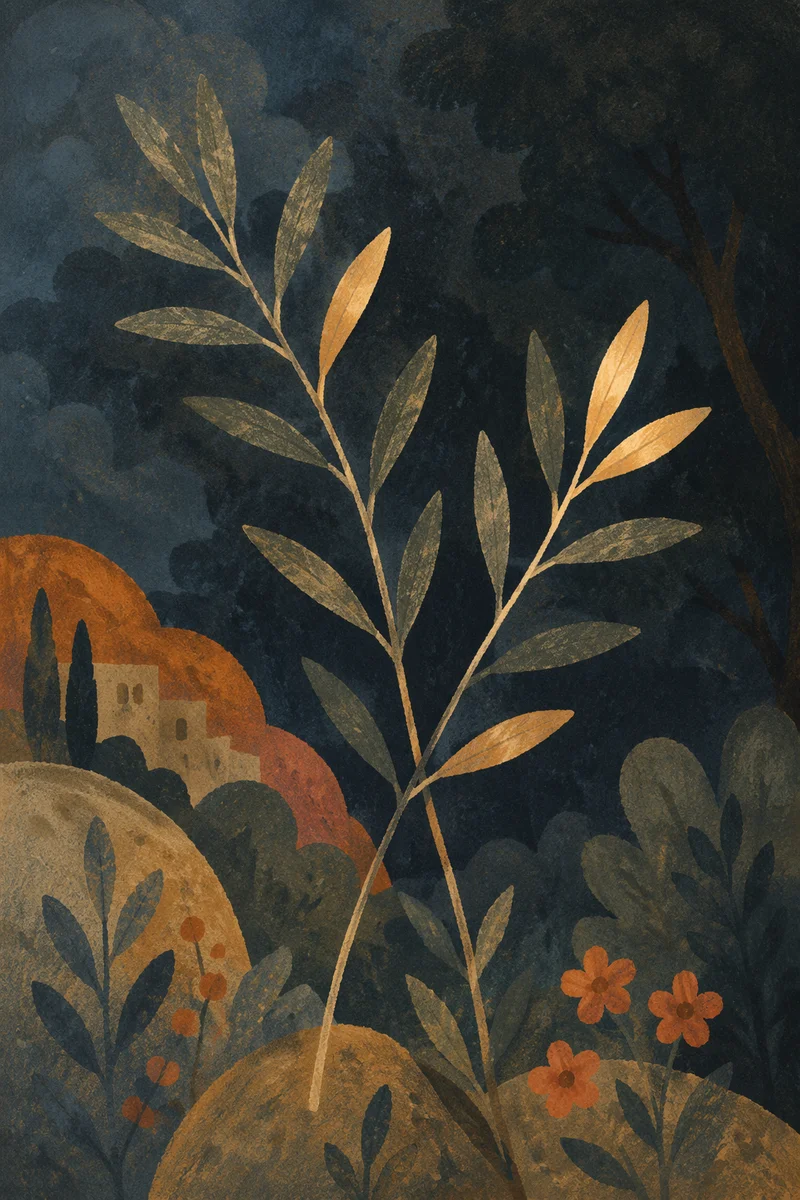 Evergreen Olive Branches Forming Peace Symbol