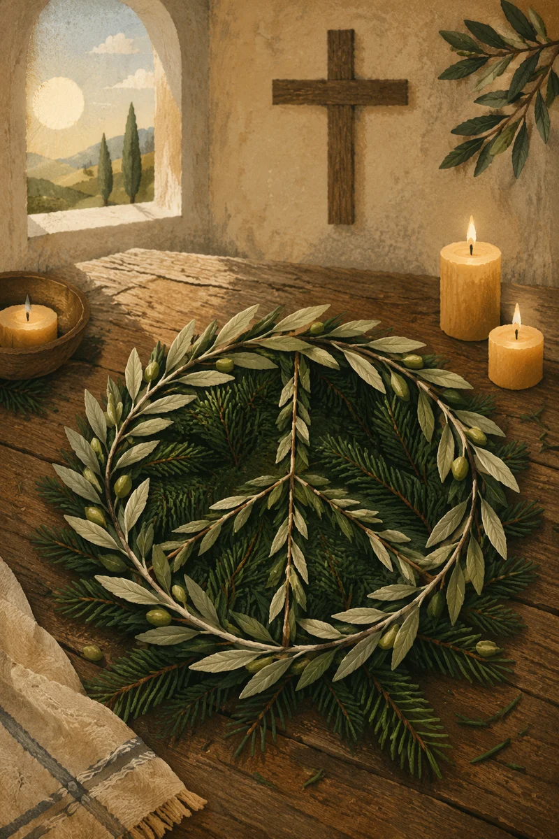 Olive Branch Peace Symbol with Evergreen