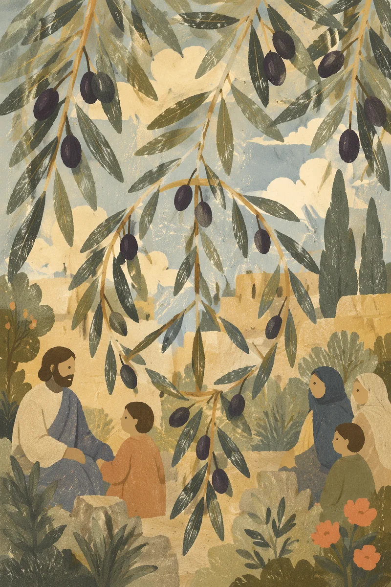 Evergreen Olive Branches Forming Peace Symbol