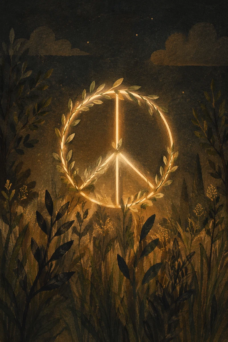 Glowing Olive Branch Peace Symbol at Night