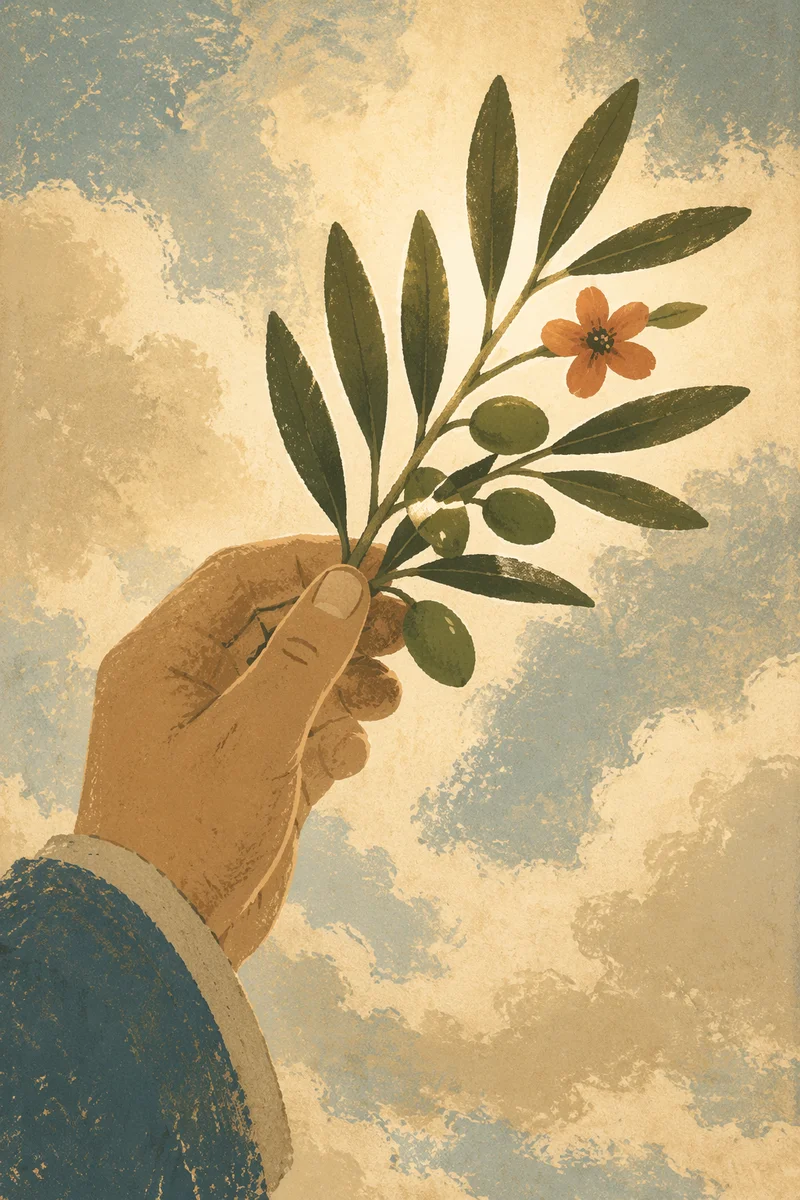 Hand Holding Olive Branch of Peace