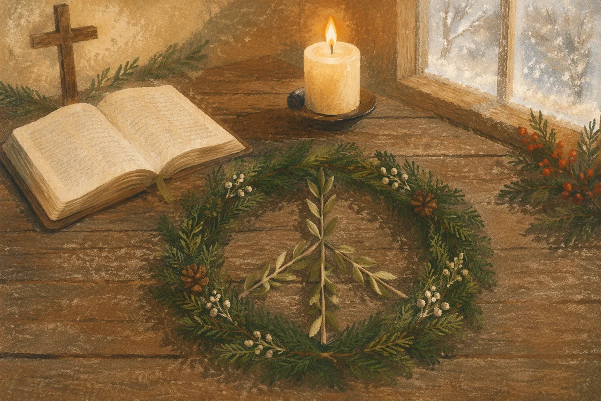 Olive Branch Peace Wreath in Rustic Chapel