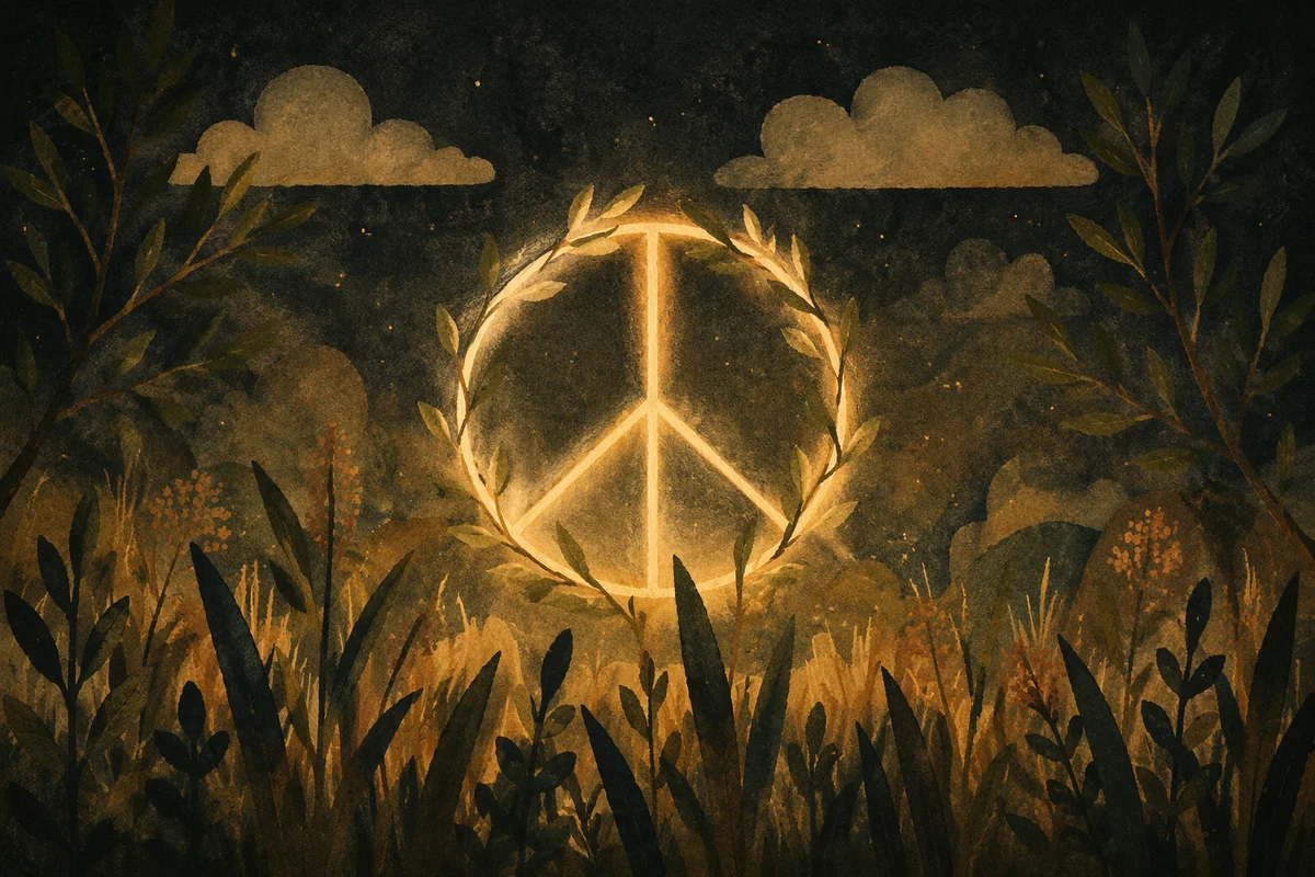 Glowing Olive Branch Peace Symbol at Night