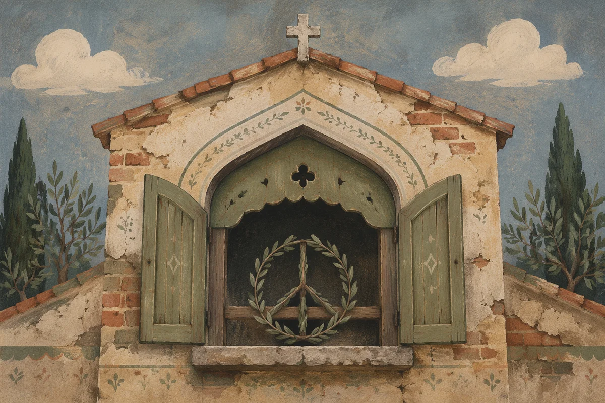Olive Branch Peace Symbol on Weathered Chapel