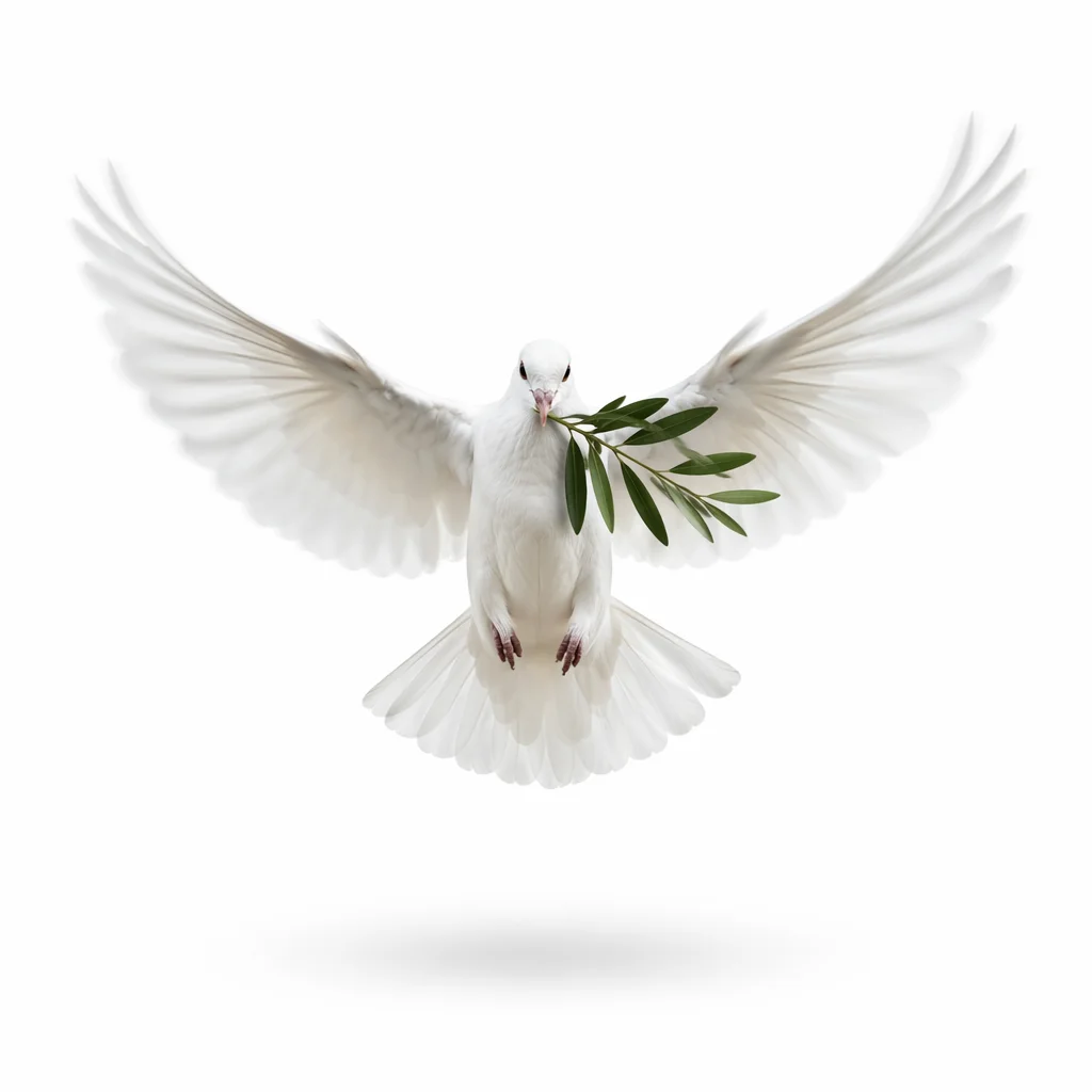 White Dove Carrying Evergreen Olive Branch