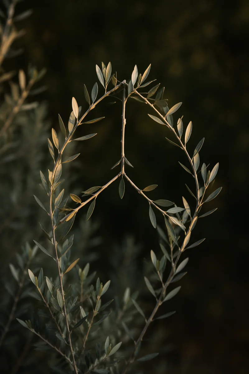 Evergreen Olive Branches Forming Peace Symbol