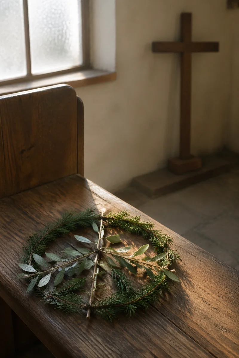 Olive Branch Peace Symbol on Chapel Bench
