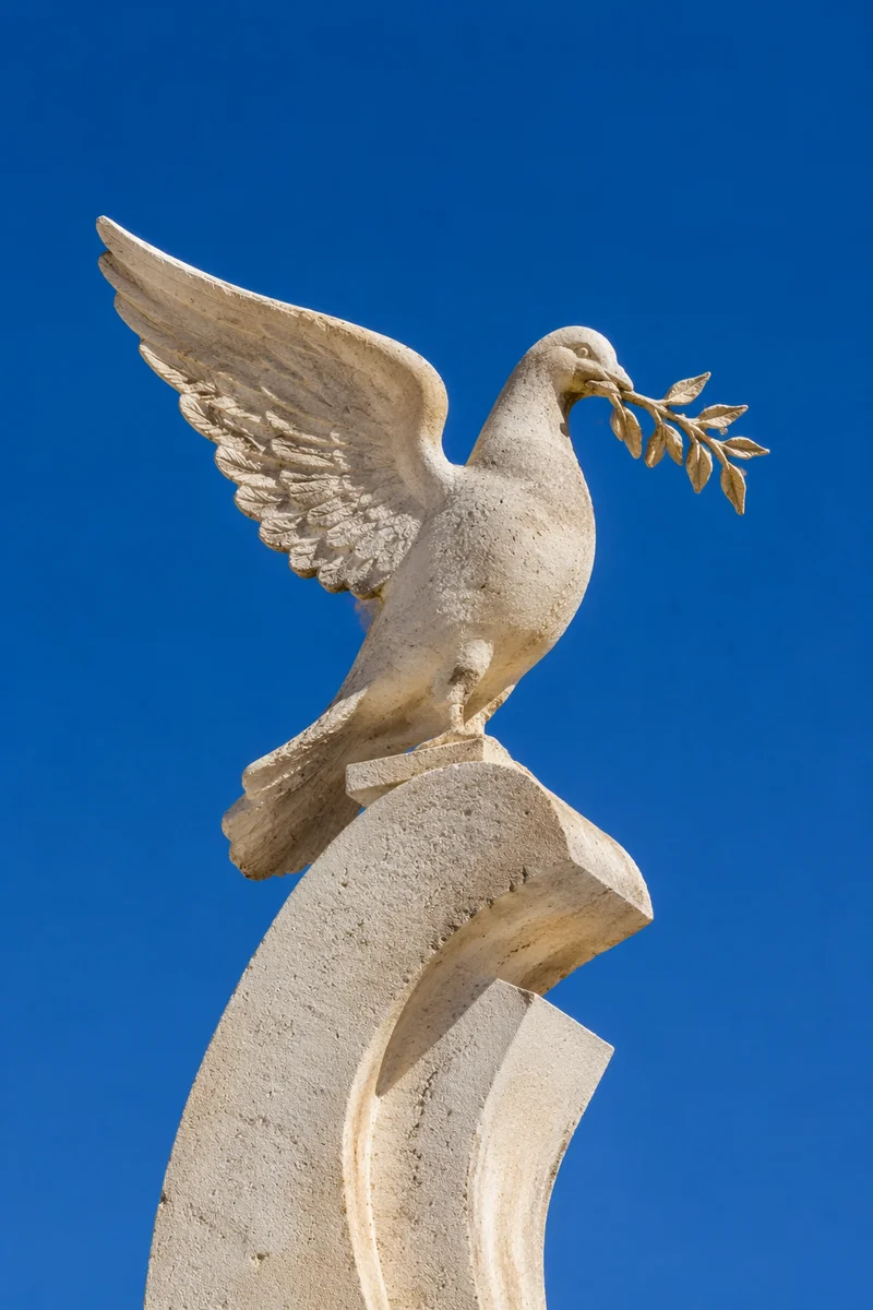 Sandstone Dove With Evergreen Olive Branch