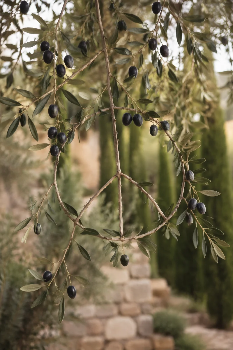 Evergreen Olive Branches Forming Peace Symbol