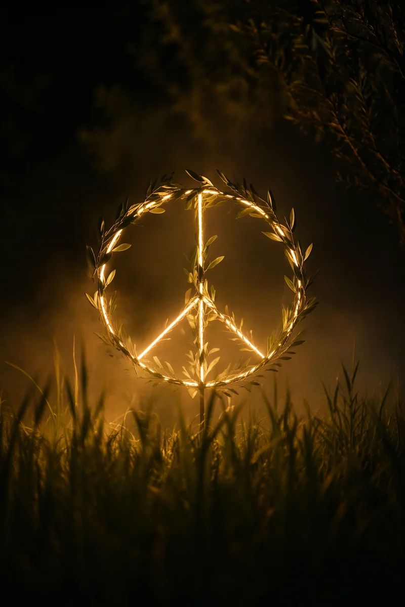 Glowing Olive Branch Peace Symbol at Night