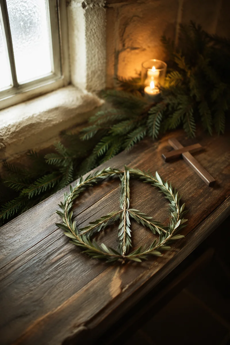 Olive Branch Peace Symbol in Rustic Chapel