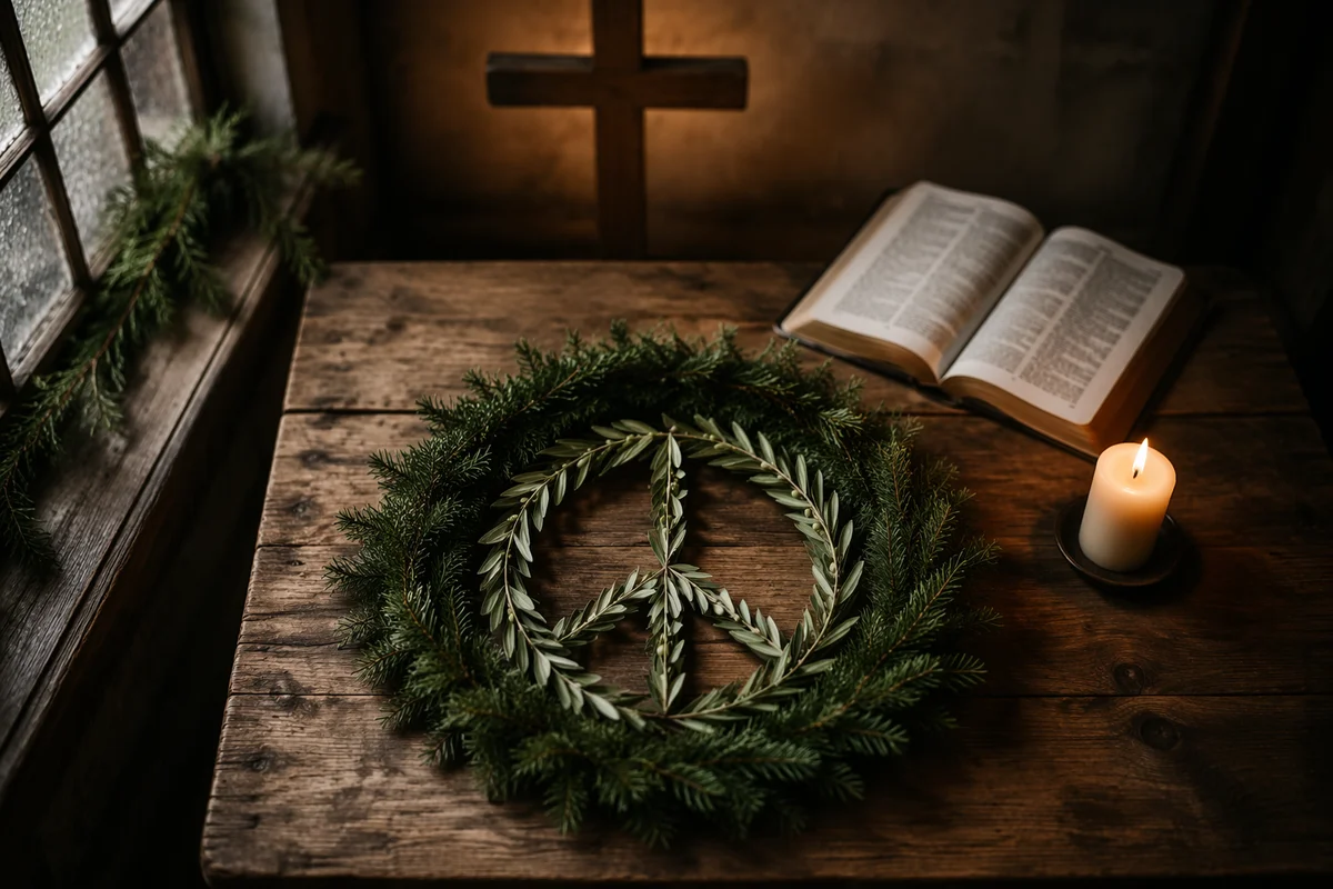 Olive Branch Peace Wreath in Rustic Chapel