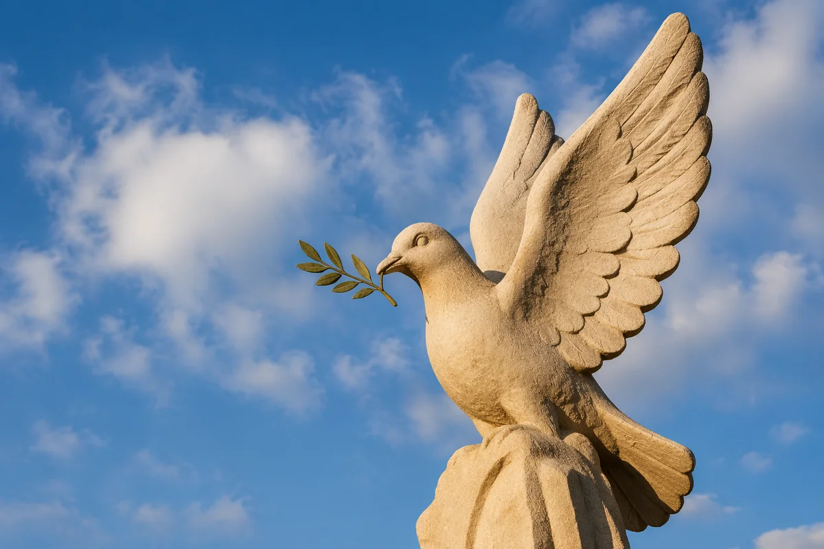 Sandstone Dove With Evergreen Olive Branch