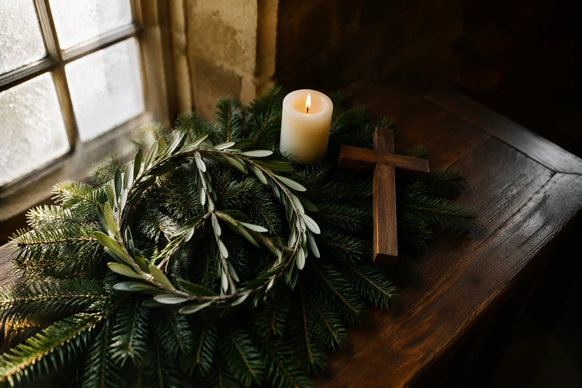 Olive Peace Wreath in Chapel Morning Light