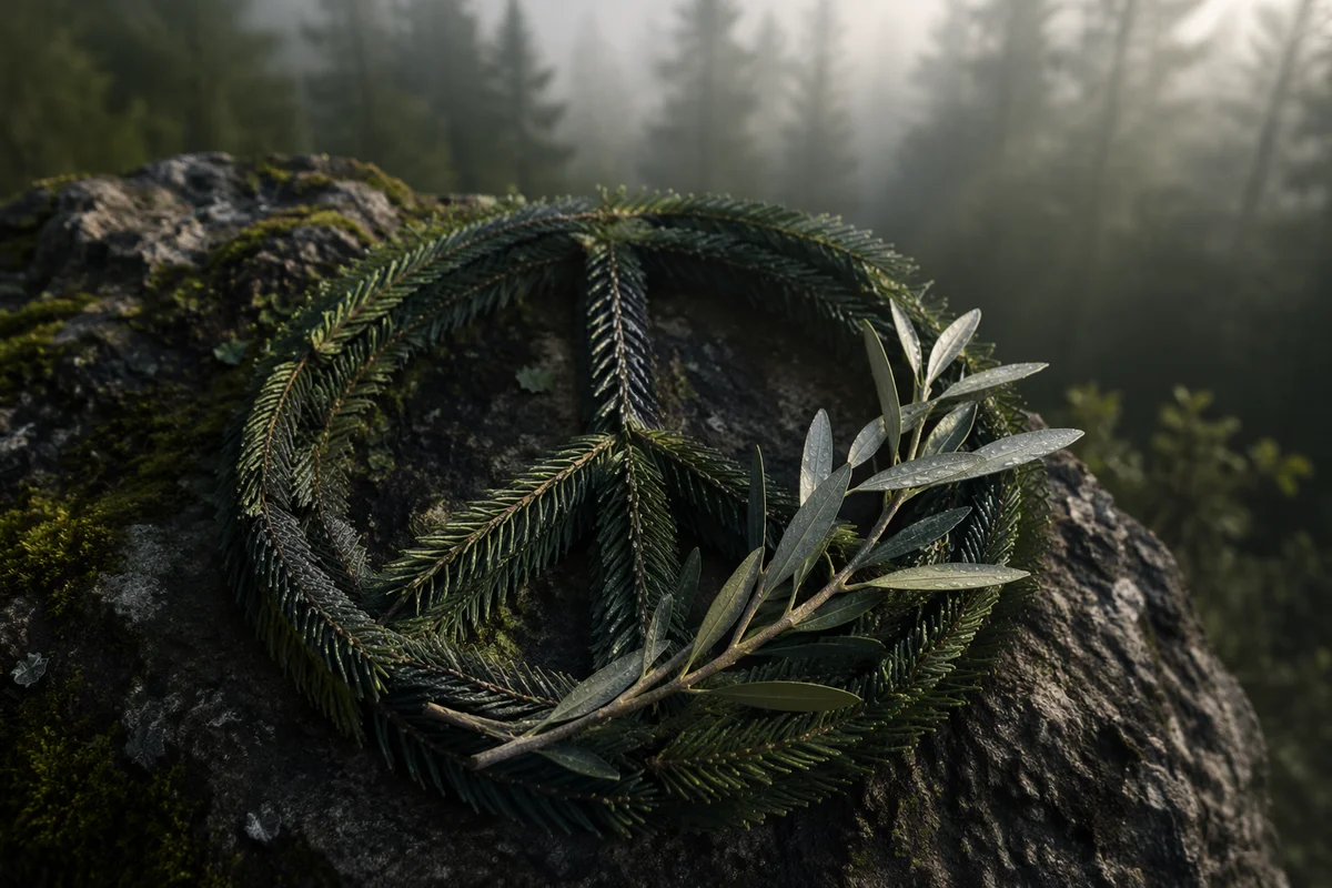 Olive Branch Peace Symbol on Evergreen