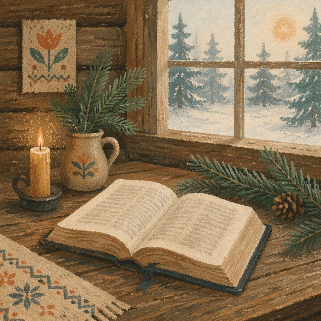 Open Bible with Evergreen Candlelight