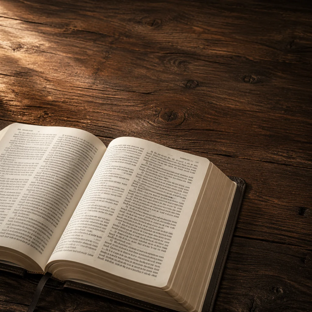 Open Bible on Walnut Table