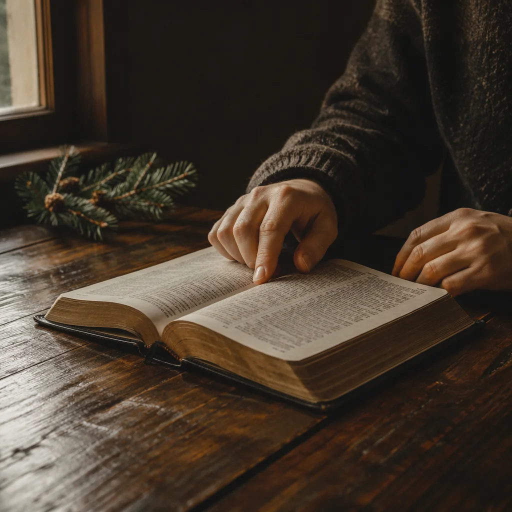Open Bible Devotion on Wooden Table