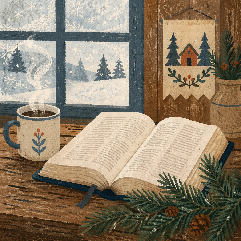 Open Bible with Evergreen Morning Devotion