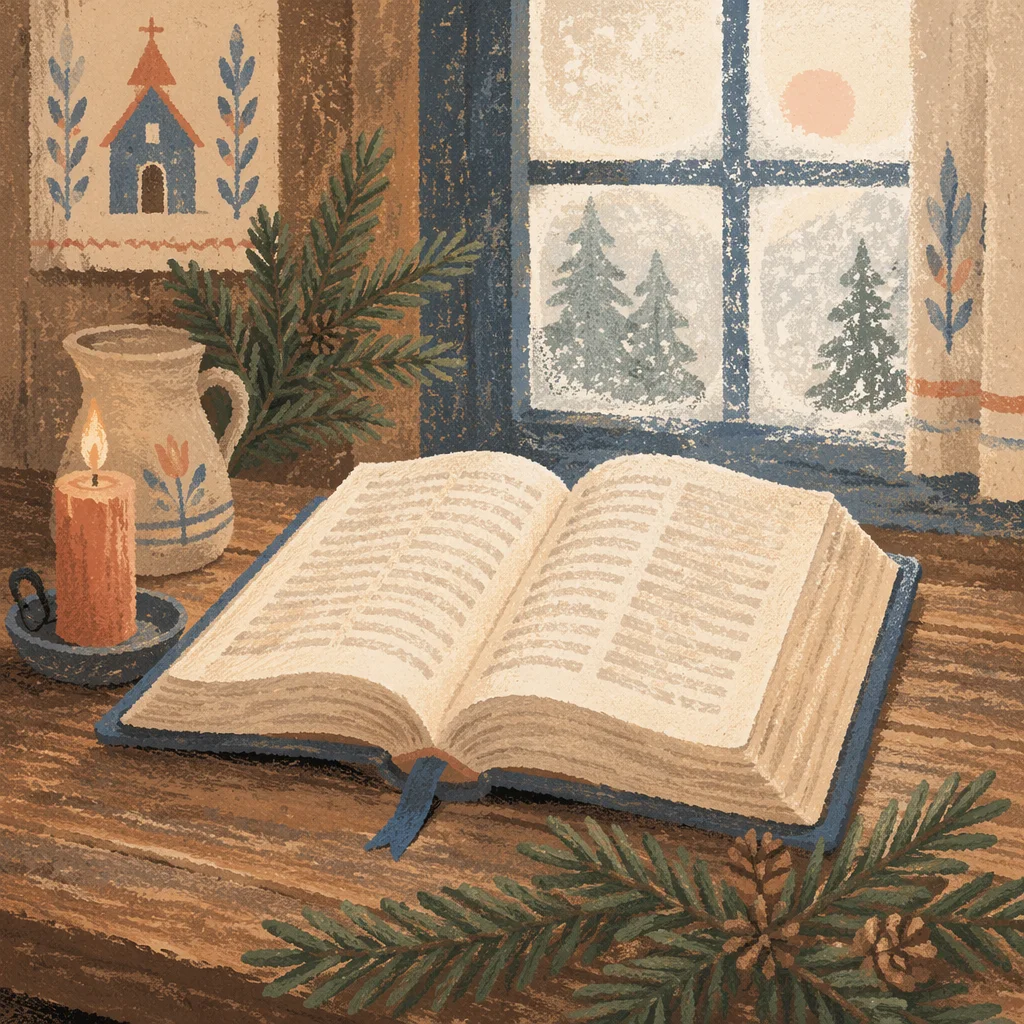 Open Bible with Evergreen and Candlelight