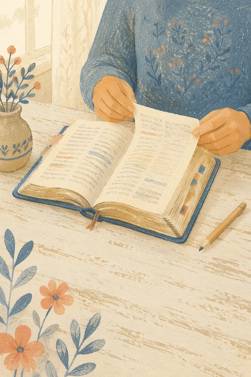 Open Bible on Rustic Wooden Table
