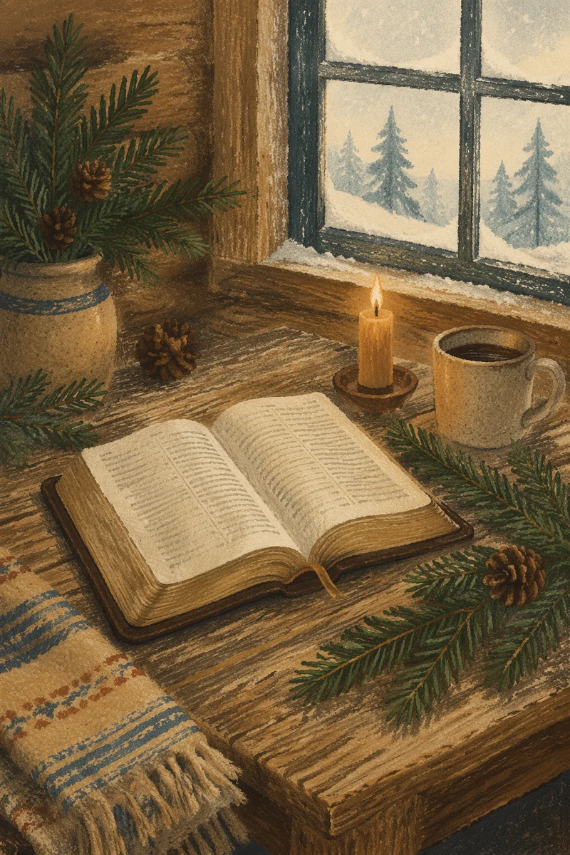 Open Bible with Evergreen Morning Devotion