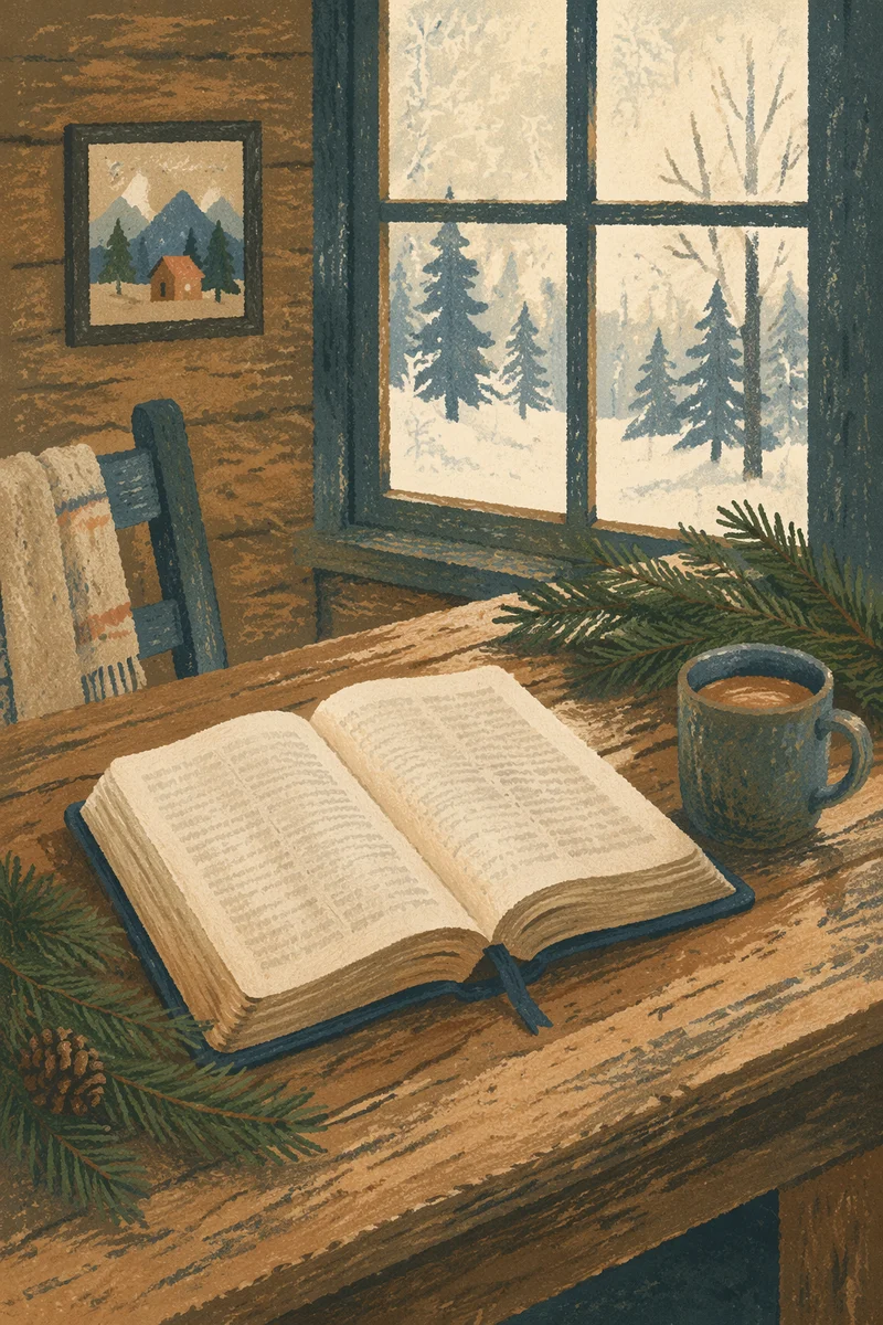 Open Bible with Evergreen Morning Light