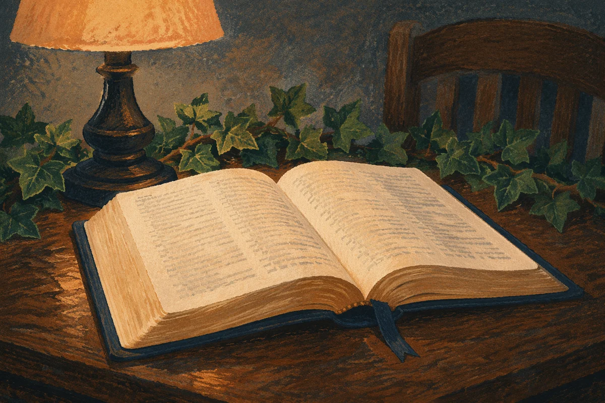 Open Bible with Evergreen Ivy Lamplight
