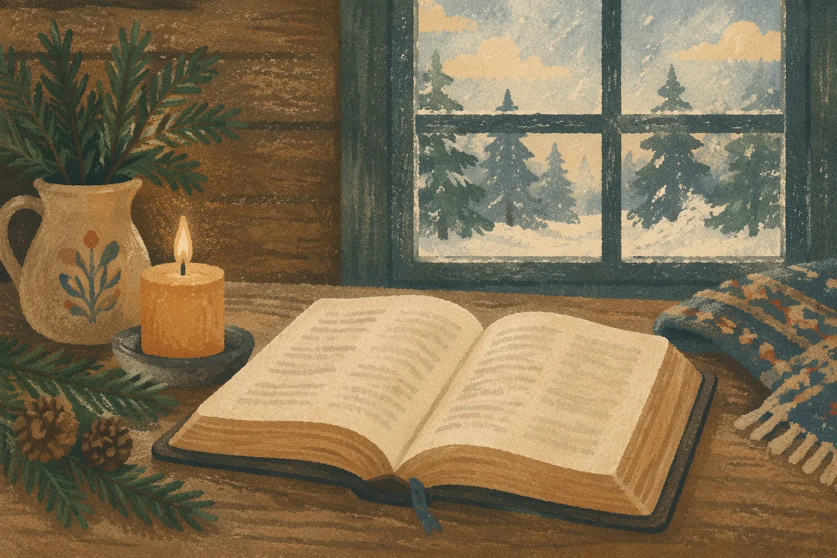Open Bible with Evergreen Candlelight