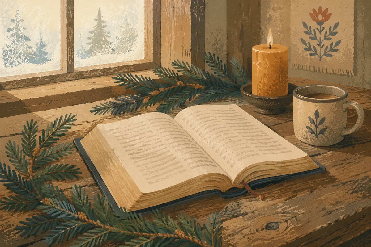 Open Bible with Evergreen Morning Light