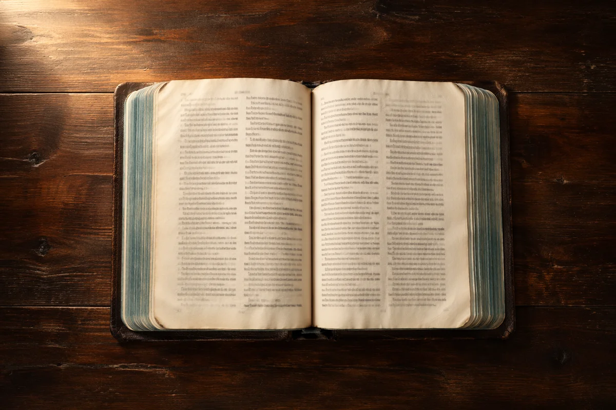 Open Bible on Dark Wooden Table